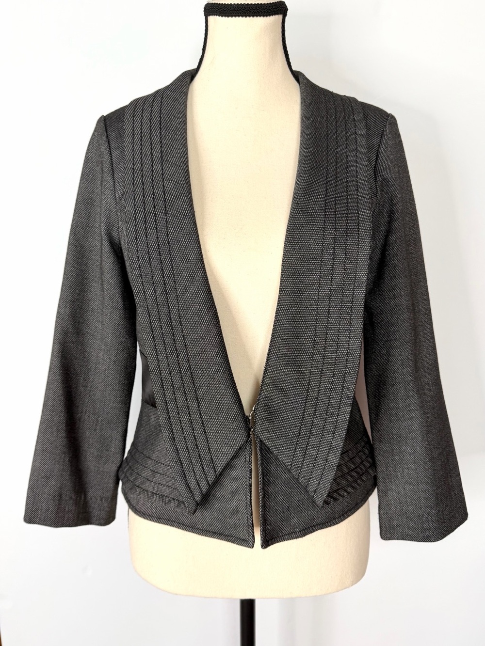 XOXO Y2K Vintage Charcoal Gray Open Front Tailored 3/4 Sleeve Blazer